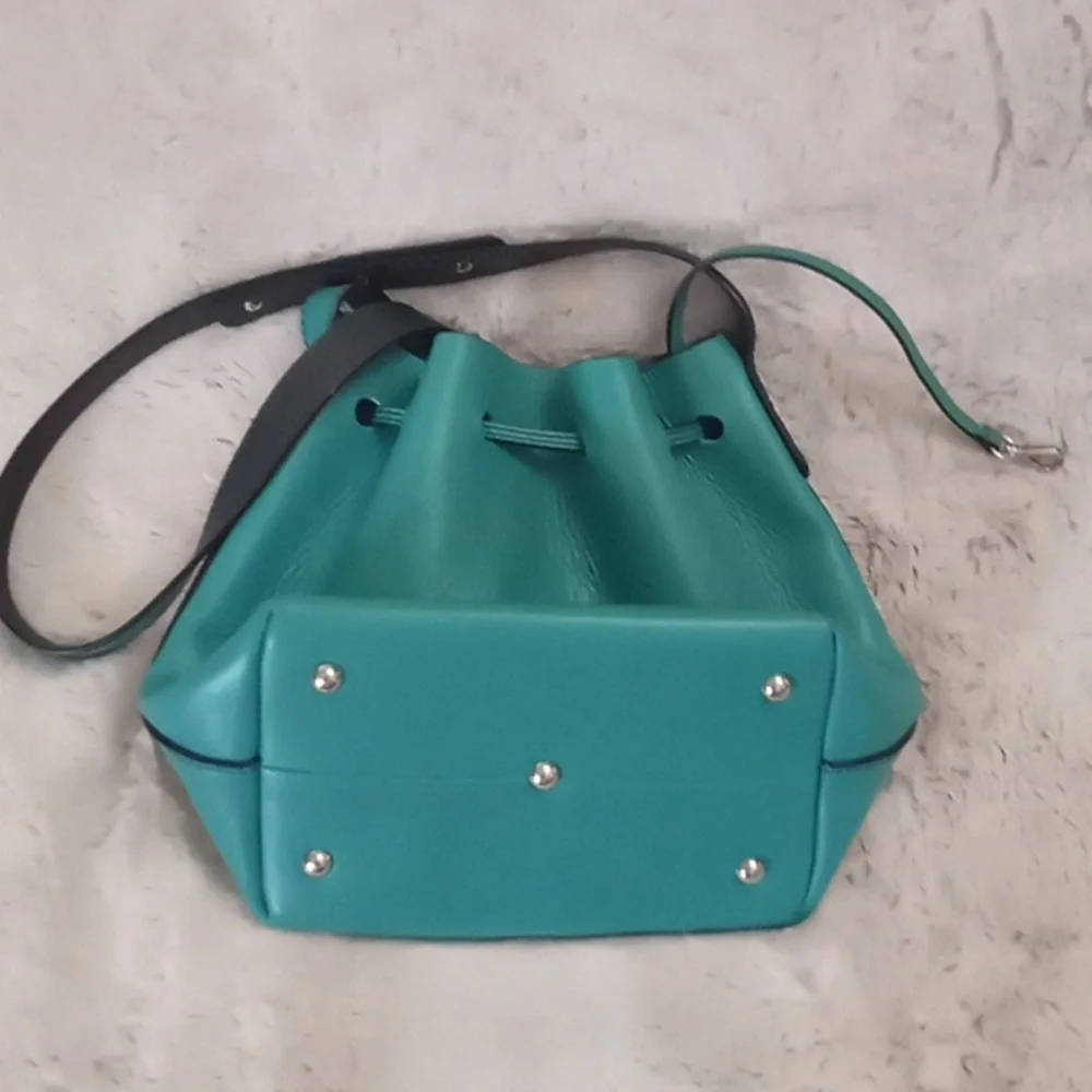 Ava Rossi Handmade Supple Italian Leather Mediterraenean Teal Bucket Cinch Bag - Picture 5 of 6
